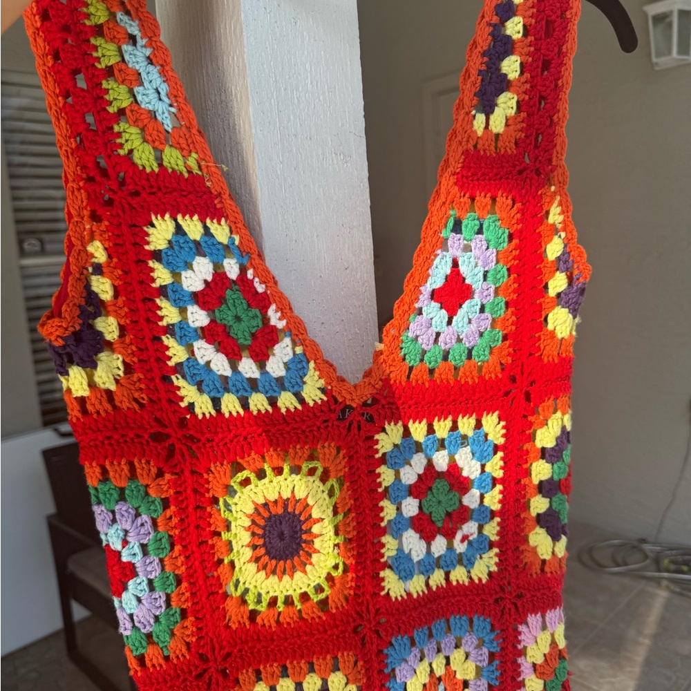 AKIRA Multicolor Crochet Knit Dress - Red, Orange, Green, Blue, Yellow - Picture 5 of 8